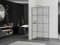 Mexen Kioto L Duschwand Walk-in 100 x 200 cm, schwarzes Raster, gold - 800-100-103-50-77