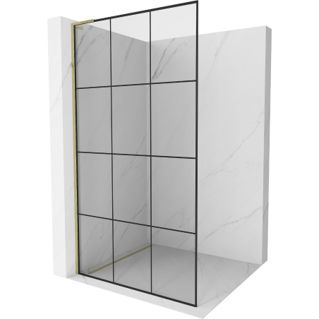 Mexen Kioto L Duschwand Walk-in 120 x 200 cm, schwarzes Gitter, Gold - 800-120-103-50-77