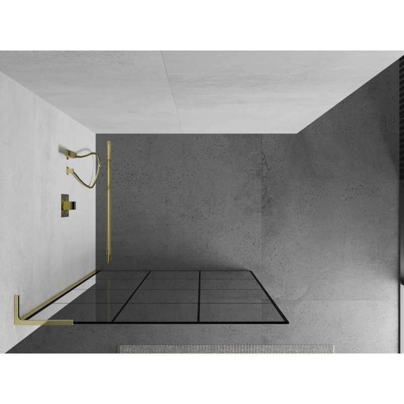 Mexen Kioto L Duschwand Walk-in 120 x 200 cm, schwarzes Gitter, Gold - 800-120-103-50-77