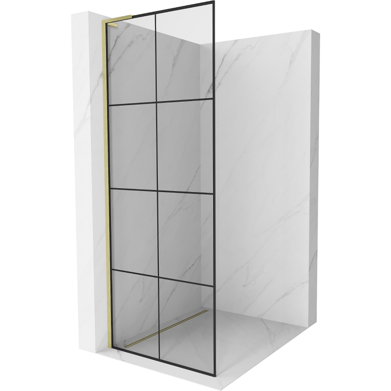 Mexen Kioto L Duschwand Walk-in 70 x 200 cm, schwarzes Gitter, gebürstetes Gold - 800-070-103-55-77