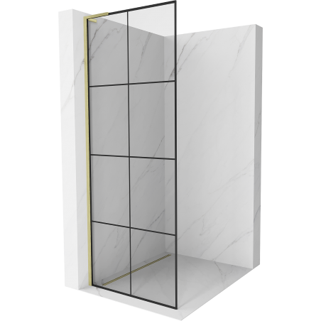 Mexen Kioto L Duschwand Walk-in 70 x 200 cm, schwarzes Gitter, gebürstetes Gold - 800-070-103-55-77