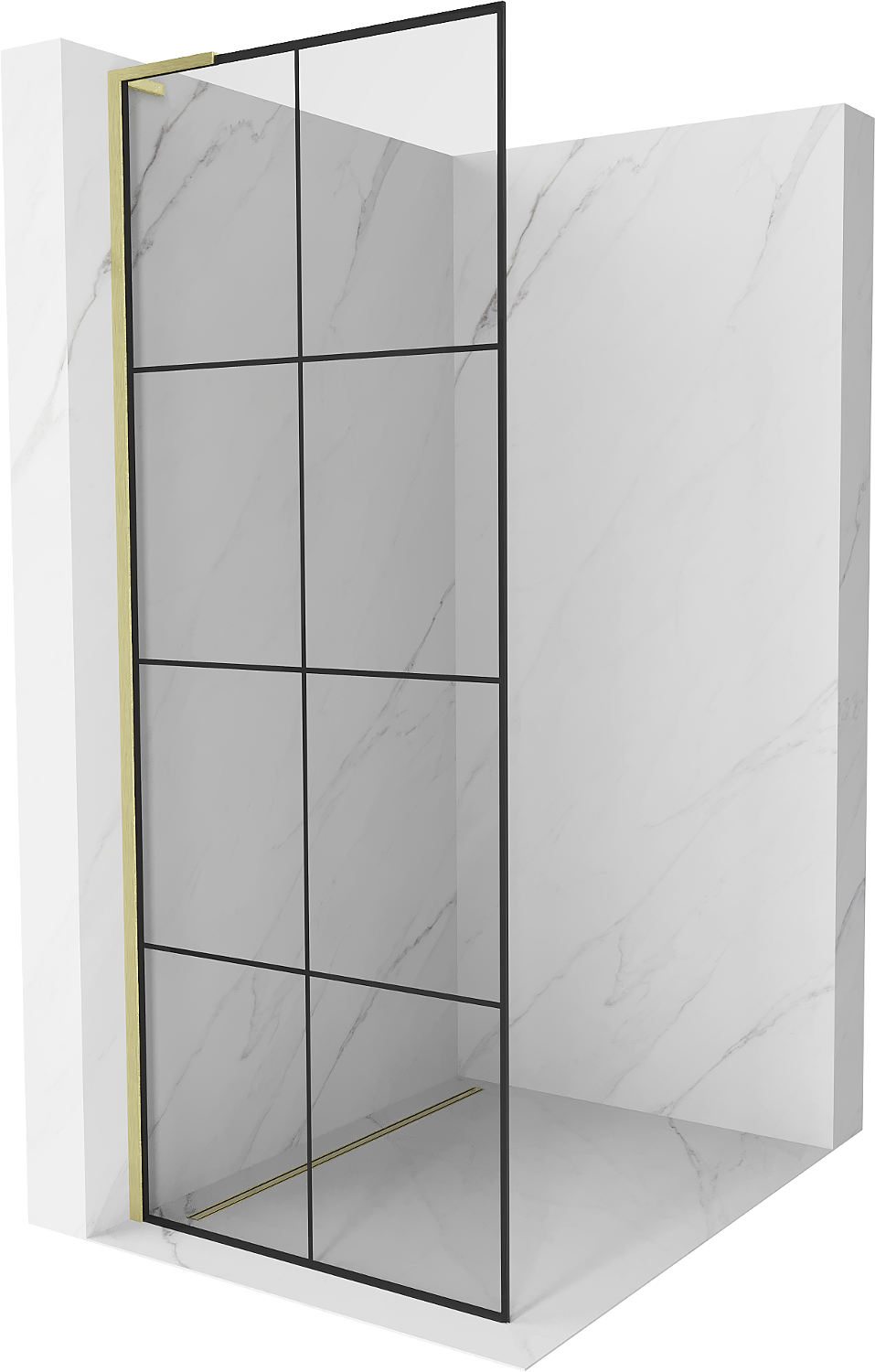 Mexen Kioto L Duschwand Walk-in 70 x 200 cm, schwarzes Muster, goldeloxiert - 800-070-103-55-77