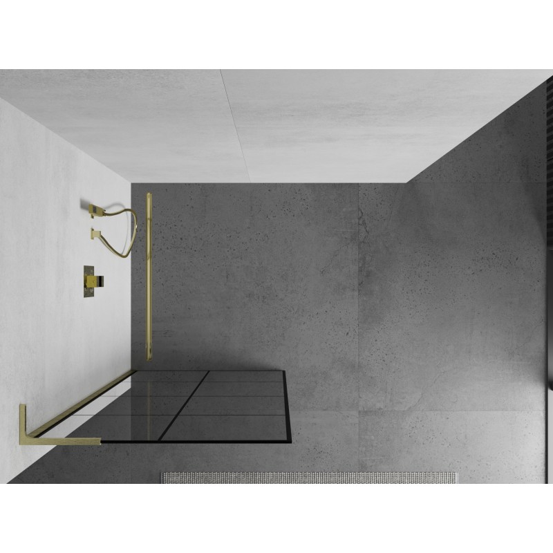 Mexen Kioto L Duschwand Walk-in 80 x 200 cm, schwarzes Gitter, gebürstetes Gold - 800-080-103-55-77