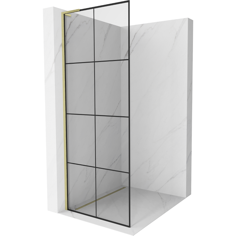 Mexen Kioto L Duschwand Walk-in 90 x 200 cm, schwarzes Gitter, gebürstetes Gold - 800-090-103-55-77