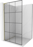 Mexen Kioto L Duschwand Walk-in 100 x 200 cm, schwarzes Gitter, gold gebürstet - 800-100-103-55-77