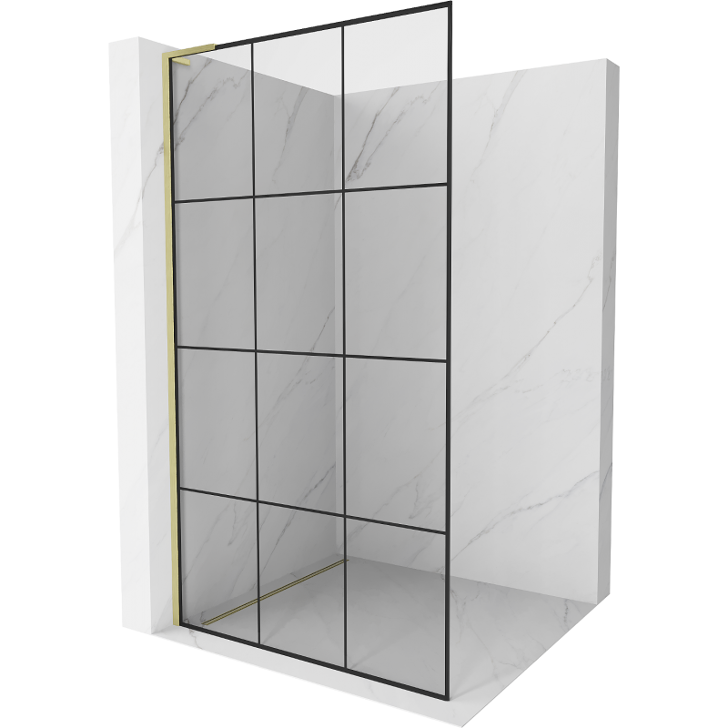 Mexen Kioto L Duschwand Walk-in 110 x 200 cm, schwarzes Gitter, gebürstetes Gold - 800-110-103-55-77