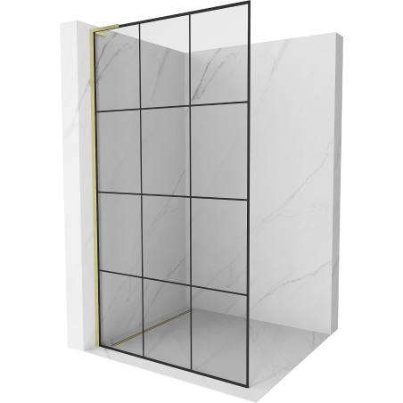 Mexen Kioto L Duschwand Walk-in 120 x 200 cm, schwarzes Gitter, gebürstetes Gold - 800-120-103-55-77