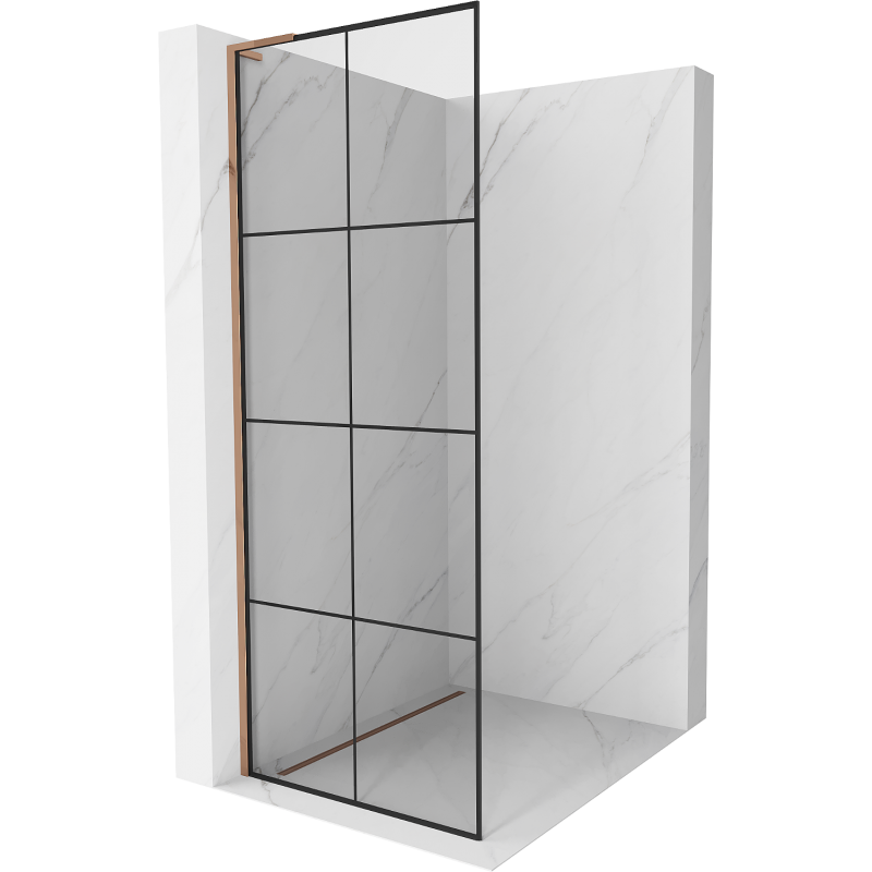 Mexen Kioto L Duschwand Walk-in 80 x 200 cm, schwarzes Gitter, Roségold - 800-080-103-60-77