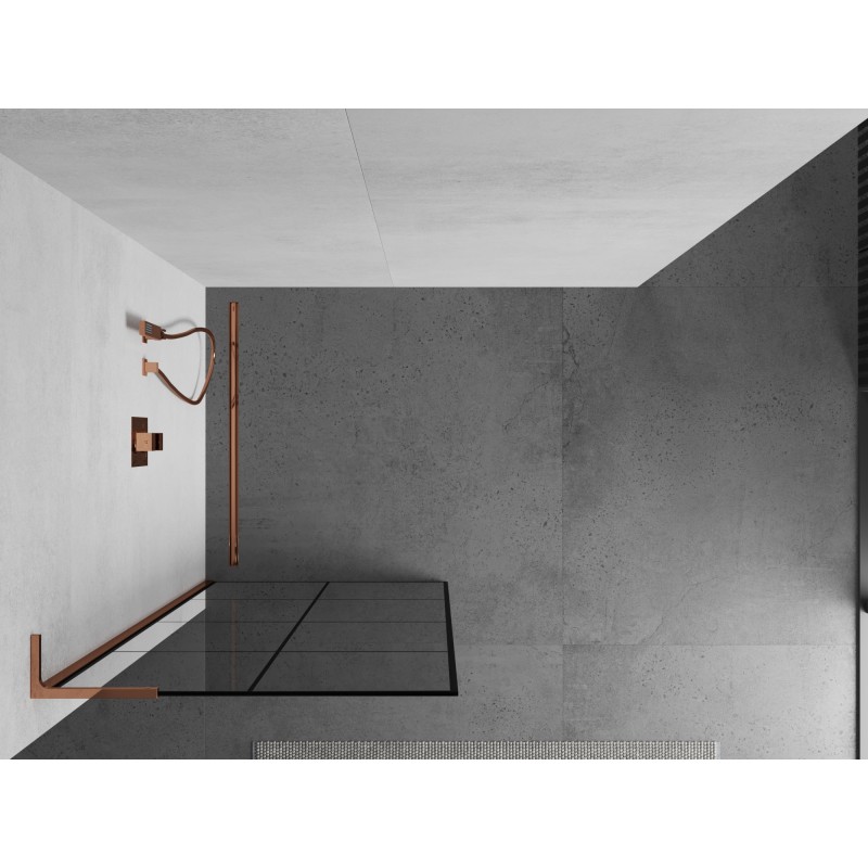 Mexen Kioto L Duschwand Walk-in 90 x 200 cm, schwarzes Gitter, Roségold - 800-090-103-60-77