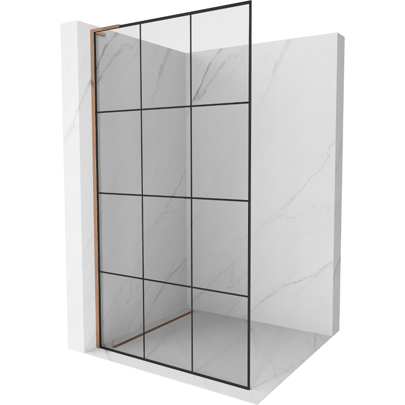 Mexen Kioto L Duschwand Walk-in 100 x 200 cm, schwarzes Gitter, Roségold - 800-100-103-60-77