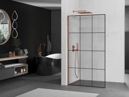 Mexen Kioto L Duschwand Walk-in 100 x 200 cm, schwarzes Gitter, Roségold - 800-100-103-60-77