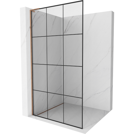 Mexen Kioto L Duschwand Walk-in 110 x 200 cm, schwarzes Gitter, Roségold - 800-110-103-60-77