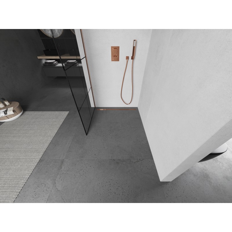 Mexen Kioto L Duschwand Walk-in 70 x 200 cm, schwarzes Gitter, gebürstetes Kupfer - 800-070-103-65-77