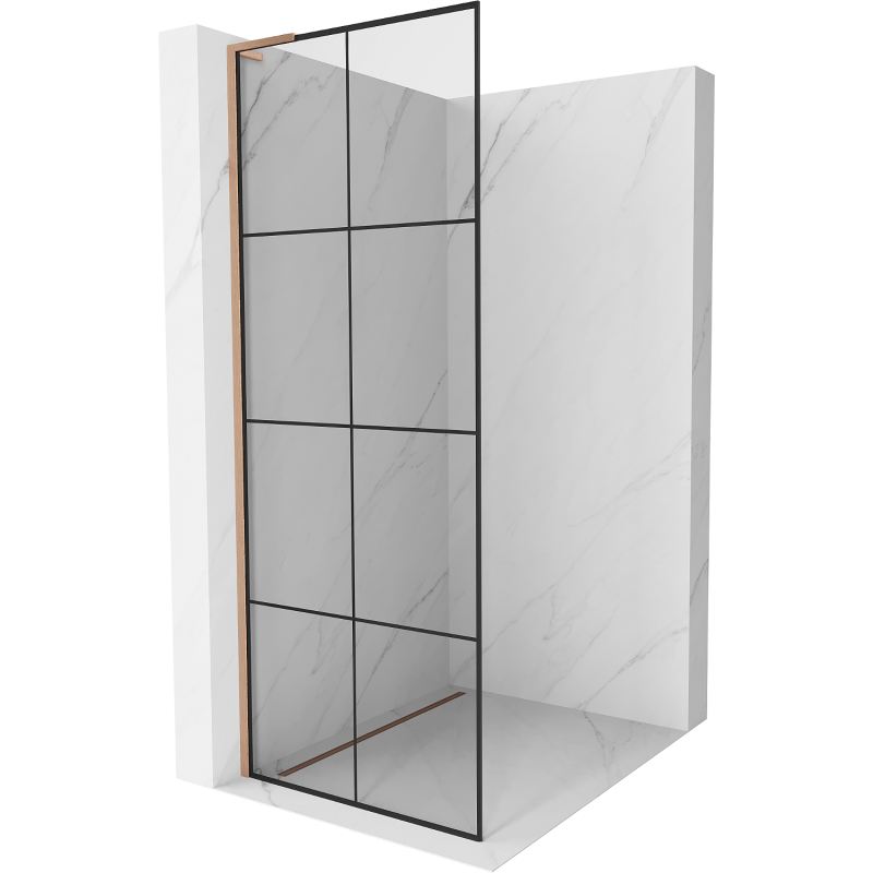 Mexen Kioto L Duschwand Walk-in 70 x 200 cm, schwarzes Gitter, gebürstetes Kupfer - 800-070-103-65-77