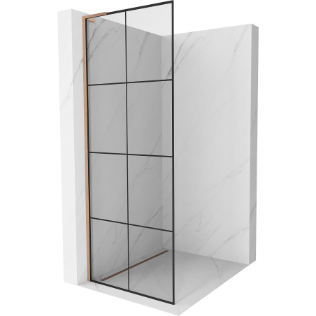 Mexen Kioto L Duschwand Walk-in 70 x 200 cm, schwarzes Gitter, gebürstetes Kupfer - 800-070-103-65-77