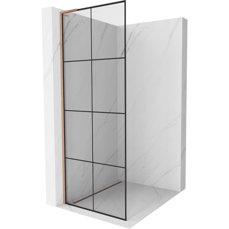 Mexen Kioto L Duschwand Walk-in 80 x 200 cm, schwarzes Gitter, gebürstetes Kupfer - 800-080-103-65-77