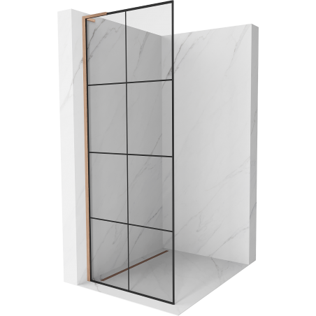 Mexen Kioto L Duschwand Walk-in 80 x 200 cm, schwarzes Gitter, gebürstetes Kupfer - 800-080-103-65-77
