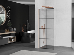 Mexen Kioto L Duschwand Walk-in 90 x 200 cm, schwarzes Gitter, gebürstetes Kupfer - 800-090-103-65-77