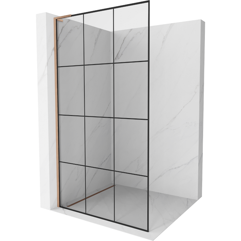Mexen Kioto L Duschwand Walk-in 100 x 200 cm, schwarzes Gitter, gebürstetes Kupfer - 800-100-103-65-77