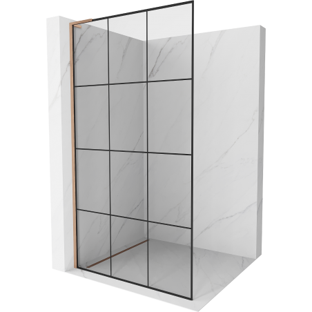 Mexen Kioto L Duschwand Walk-in 100 x 200 cm, schwarzes Muster, gebürstetes Messing - 800-100-103-65-77