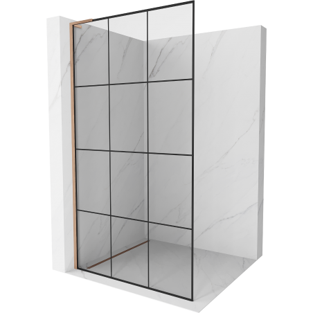 Mexen Kioto L Duschwand Walk-in 110 x 200 cm, schwarzes Gitter, gebürstetes Kupfer - 800-110-103-65-77