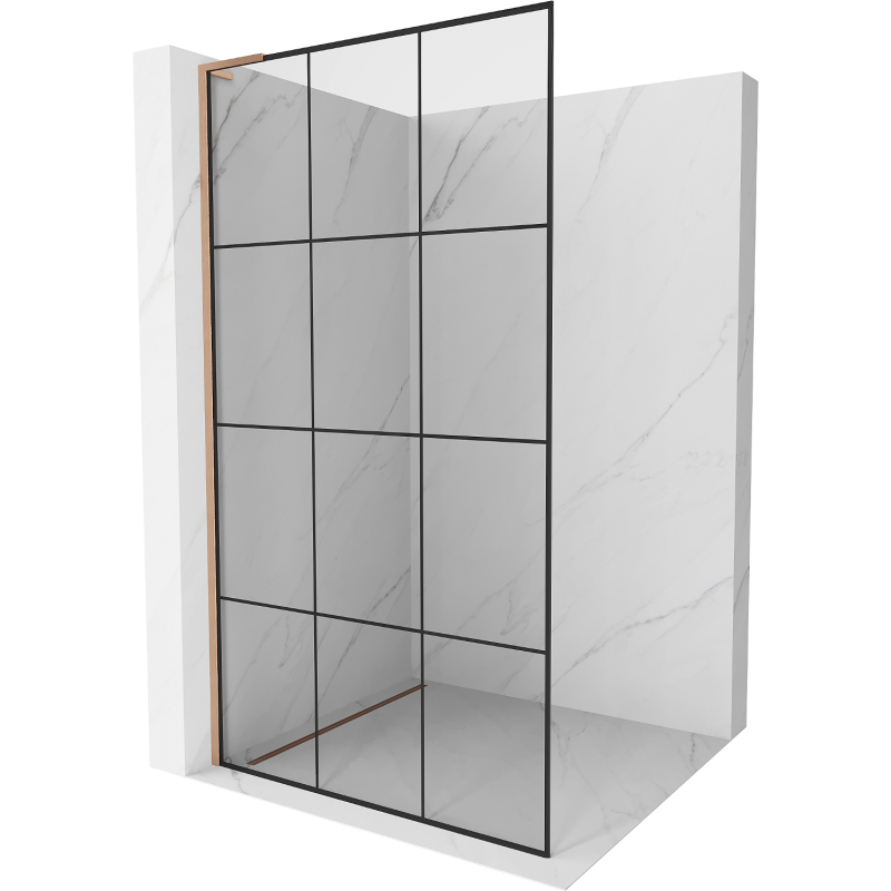 Mexen Kioto L Duschwand Walk-in 120 x 200 cm, schwarzes Gitter, gebürstetes Kupfer - 800-120-103-65-77