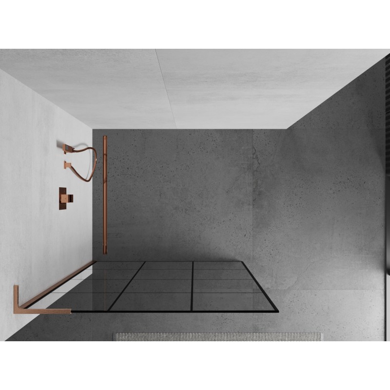 Mexen Kioto L Duschwand Walk-in 120 x 200 cm, schwarzes Gitter, gebürstetes Kupfer - 800-120-103-65-77