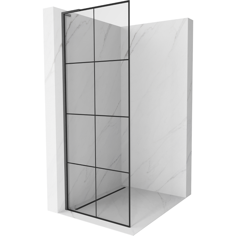 Mexen Kioto L Duschwand Walk-in 70 x 200 cm, schwarzes Gitter, gun gray gebürstet - 800-070-103-66-77
