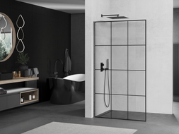 Mexen Kioto L Duschwand Walk-in 100 x 200 cm, schwarzes Gitter, gun gray gebürstet - 800-100-103-66-77