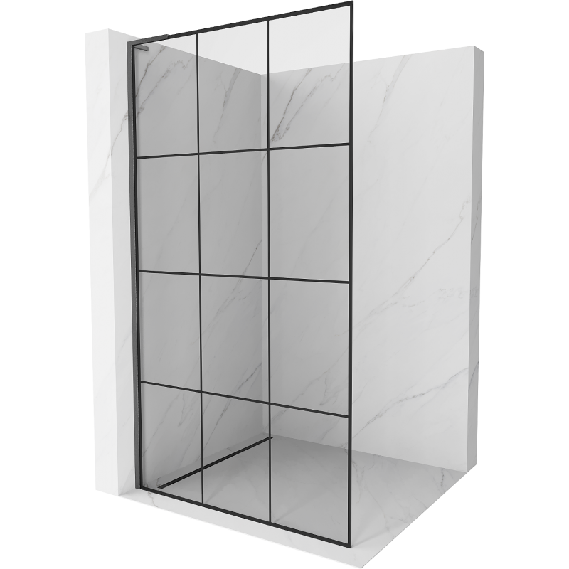 Mexen Kioto L Duschwand Walk-in 100 x 200 cm, schwarzes Gitter, gun gray gebürstet - 800-100-103-66-77