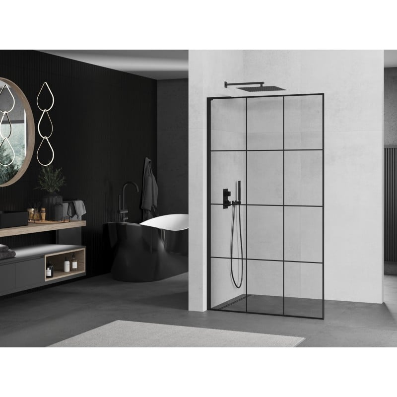 Mexen Kioto L Duschwand Walk-in 100 x 200 cm, schwarzes Gitter, schwarz - 800-100-103-70-77
