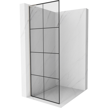 Mexen Kioto L Duschwand Walk-in 70 x 200 cm, schwarzes Gitter, gebürsteter Nickel - 800-070-103-97-77