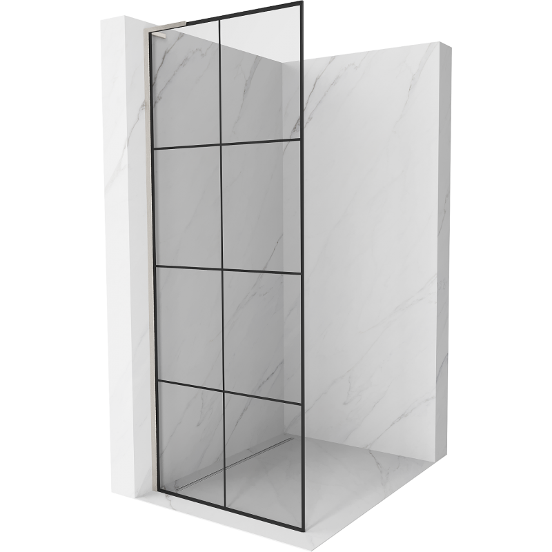 Mexen Kioto L Duschwand Walk-in 80 x 200 cm, schwarzes Gitter, gebürstetes Nickel - 800-080-103-97-77
