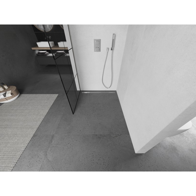 Mexen Kioto L Duschwand Walk-in 80 x 200 cm, schwarzes Gitter, gebürstetes Nickel - 800-080-103-97-77