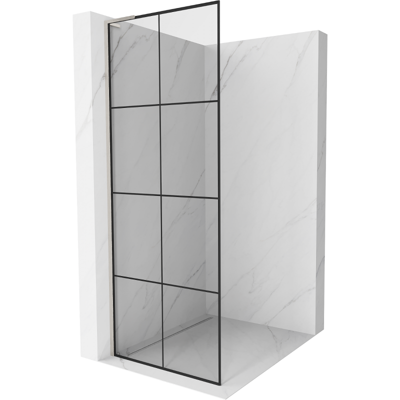 Mexen Kioto L Duschwand Walk-in 90 x 200 cm, schwarzes Gitter, gebürsteter Nickel - 800-090-103-97-77