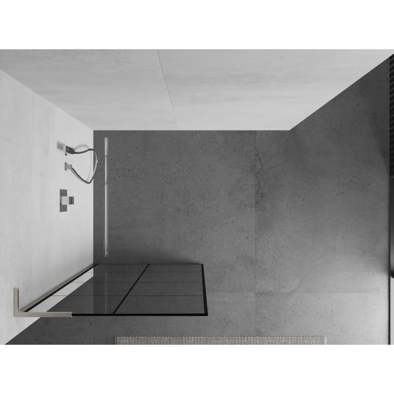 Mexen Kioto L Duschwand Walk-in 90 x 200 cm, schwarzes Gitter, gebürsteter Nickel - 800-090-103-97-77