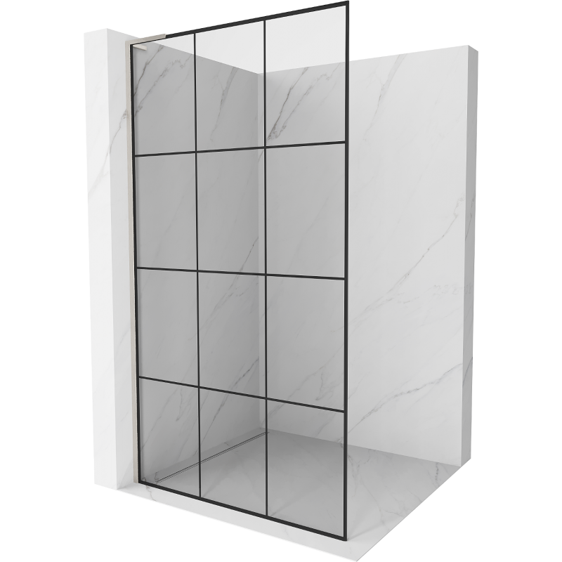 Mexen Kioto L Duschwand Walk-in 100 x 200 cm, schwarzes Gitter, gebürsteter Nickel - 800-100-103-97-77
