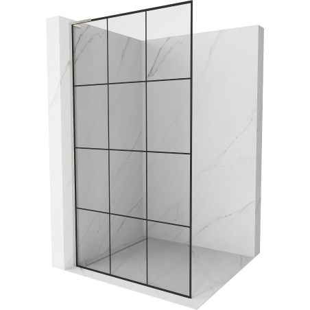 Mexen Kioto L Duschwand Walk-in 110 x 200 cm, schwarzes Gitter, gebürsteter Nickel - 800-110-103-97-77