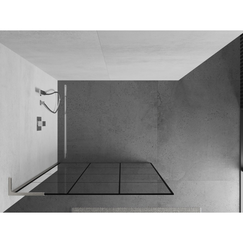 Mexen Kioto L Duschwand Walk-in 120 x 200 cm, schwarzes Gitter, gebürstetes Nickel - 800-120-103-97-77