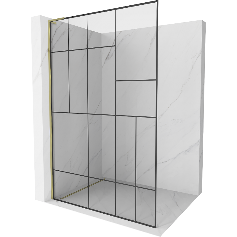Mexen Kioto L Duschabtrennung Walk-in 90 x 200 cm, schwarzes Muster, Gold - 800-090-103-50-78