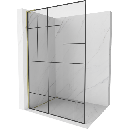 Mexen Kioto L Duschabtrennung Walk-in 90 x 200 cm, schwarzes Muster, Gold - 800-090-103-50-78