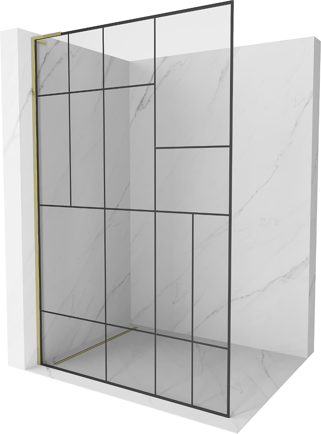 Mexen Kioto L Duschwand Walk-in 70 x 200 cm, schwarzes Muster, gold - 800-070-103-50-78