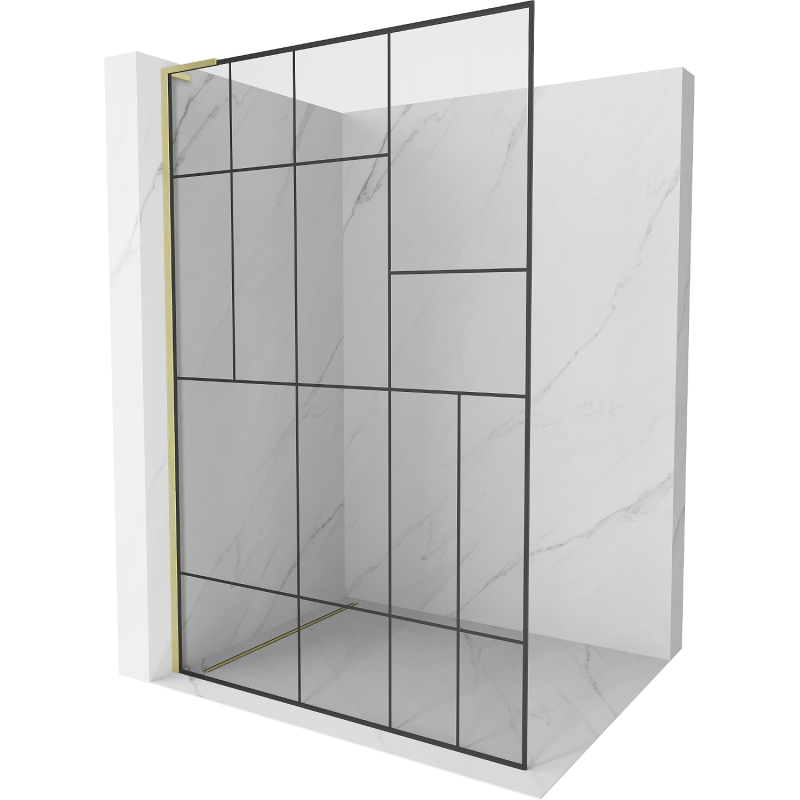 Mexen Kioto L Duschwand Walk-in 100 x 200 cm, schwarzes Muster, gebürstetes Gold - 800-100-103-55-78