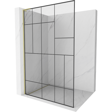 Mexen Kioto L Duschwand Walk-in 100 x 200 cm, schwarzes Muster, gebürstetes Gold - 800-100-103-55-78