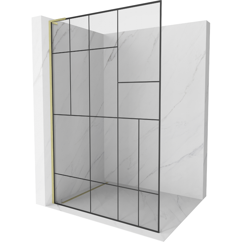 Mexen Kioto L Duschwand Walk-in 80 x 200 cm, schwarzes Muster, gebürstetes Gold - 800-080-103-55-78