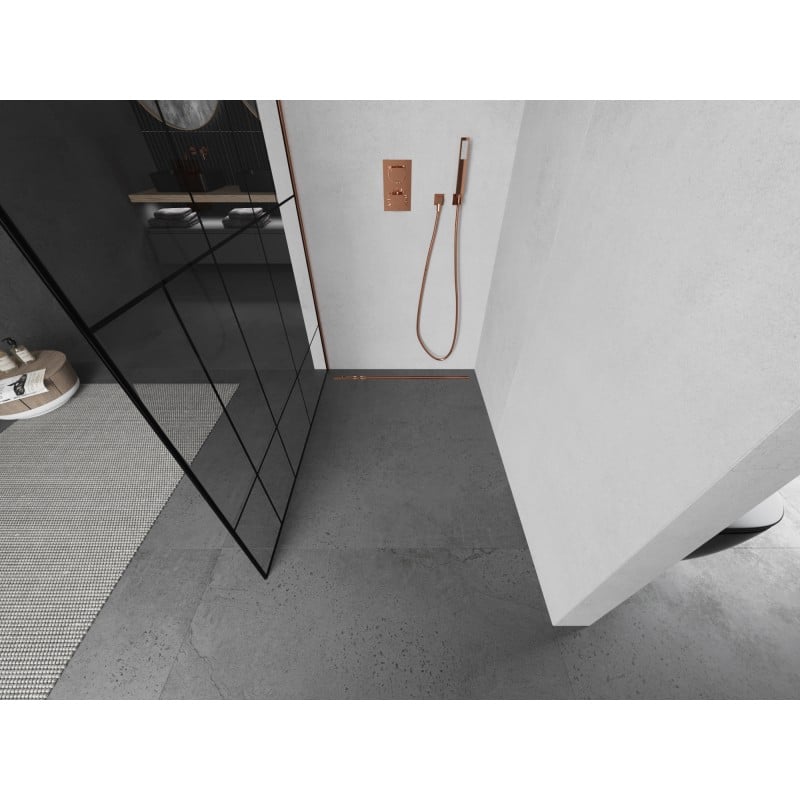 Mexen Kioto L Duschwand Walk-in 70 x 200 cm, schwarzes Muster, Roségold - 800-070-103-60-78