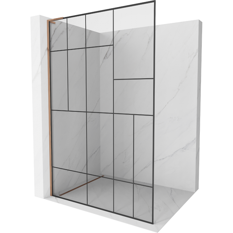 Mexen Kioto L Duschwand Walk-in 80 x 200 cm, schwarzes Muster, Roségold - 800-080-103-60-78