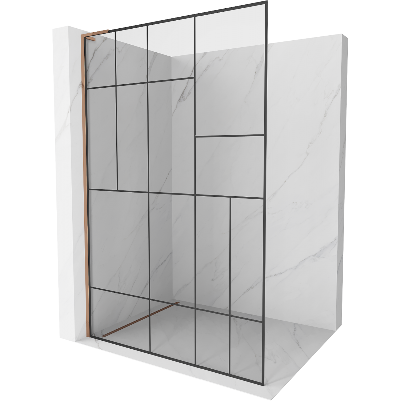 Mexen Kioto L Walk-in Duschwand 80 x 200 cm, schwarzes Muster, rosègold - 800-080-103-60-78