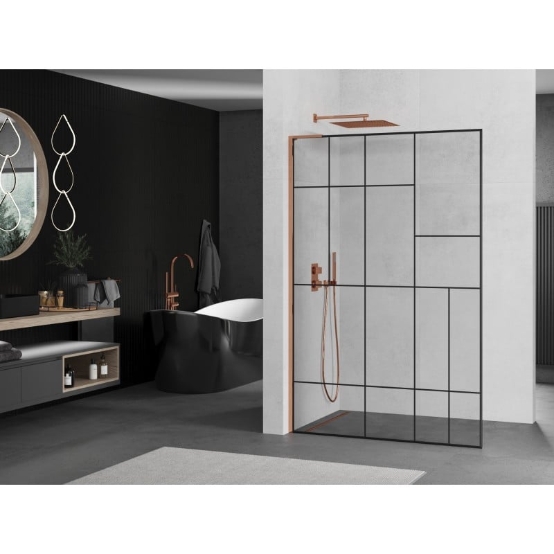 Mexen Kioto L Duschwand Walk-in 80 x 200 cm, schwarzes Muster, Roségold - 800-080-103-60-78