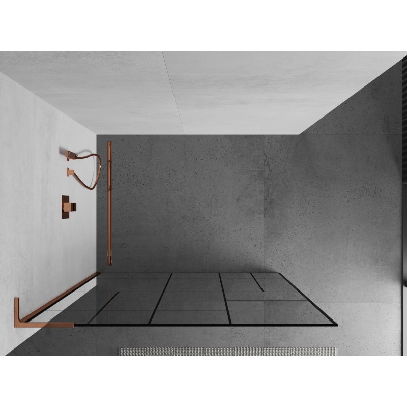 Mexen Kioto L Duschwand Walk-in 90 x 200 cm, schwarzes Muster, Roségold - 800-090-103-60-78